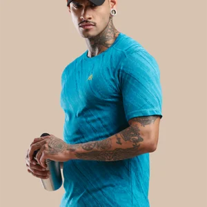 Men Jacquard Slim Fit Athlete AR-FLO Crew Neck Half Sleeve T-Shirt
